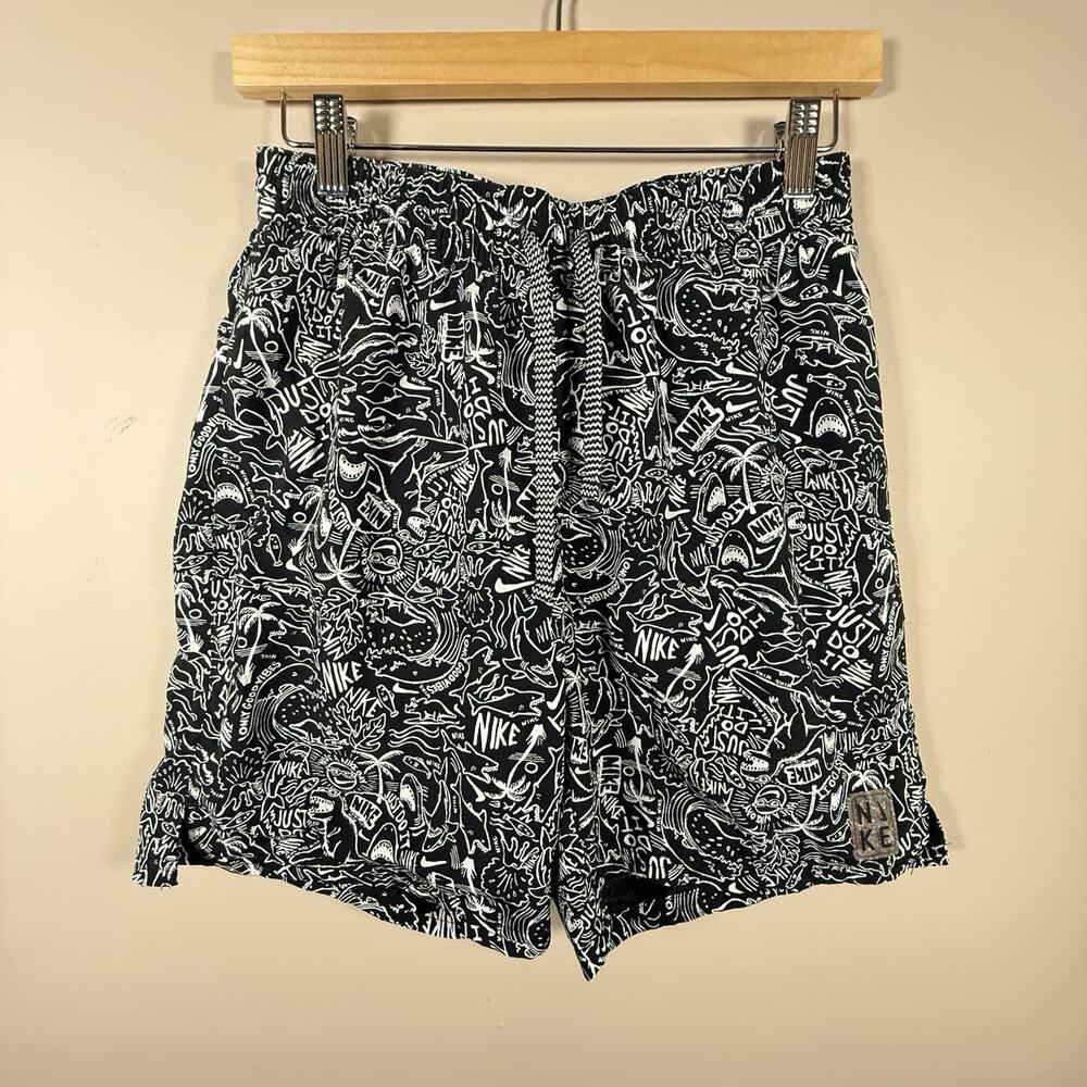 Nike Shark Mens SIZE SMALL Black Shark Icon 6.5" Volley Print Board Trunks Sport